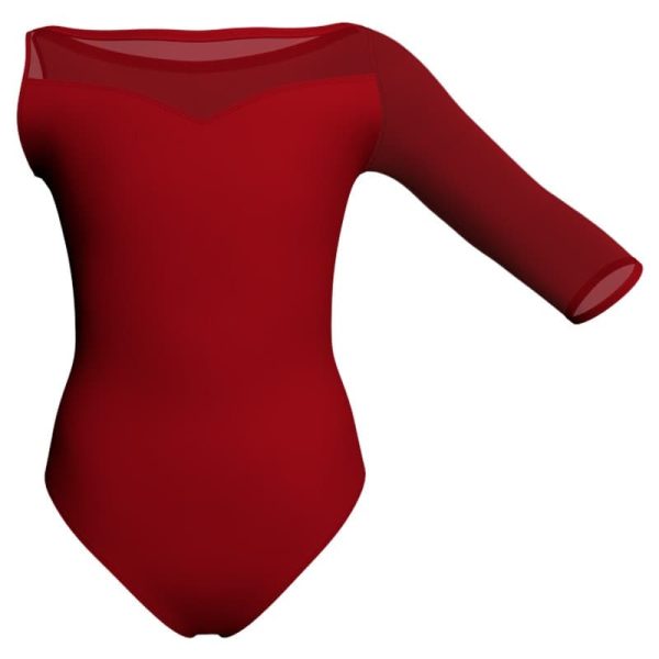 body danza bicolore monospalla con inserto in rete o pizzo plg105sst2