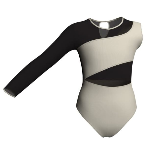 body danza bicolore monospalla con inserto in rete o pizzo plg108ss