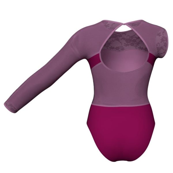 body danza bicolore monospalla con inserto in rete o pizzo plg110sst3