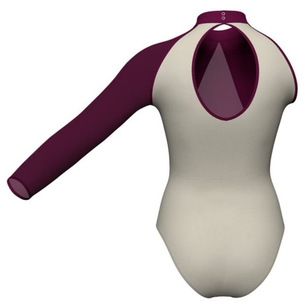 body danza bicolore monospalla con inserto in rete o pizzo plg119sst3