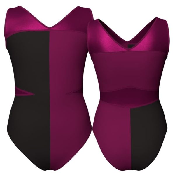 body danza bicolore senza maniche con inserto in lurex plf1011