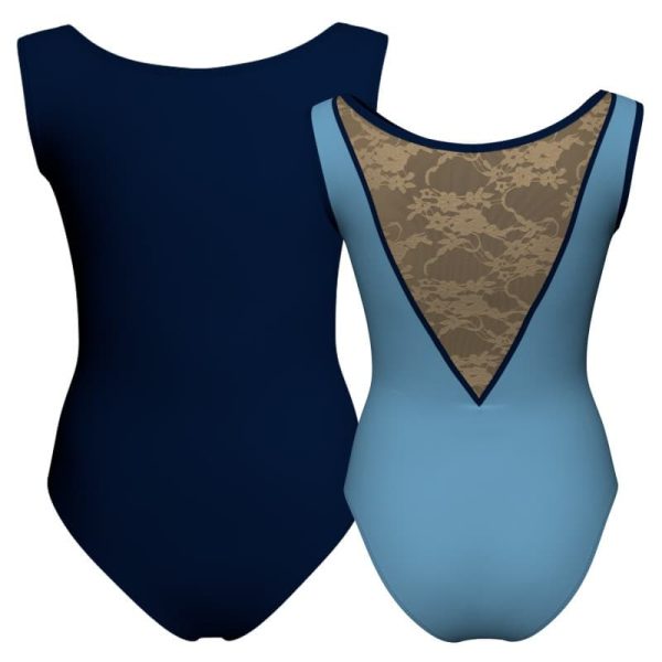 body danza bicolore senza maniche con inserto in rete o pizzo plg10031