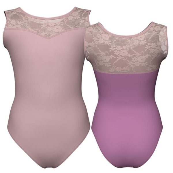 body danza bicolore senza maniche con inserto in rete o pizzo plg1019t1