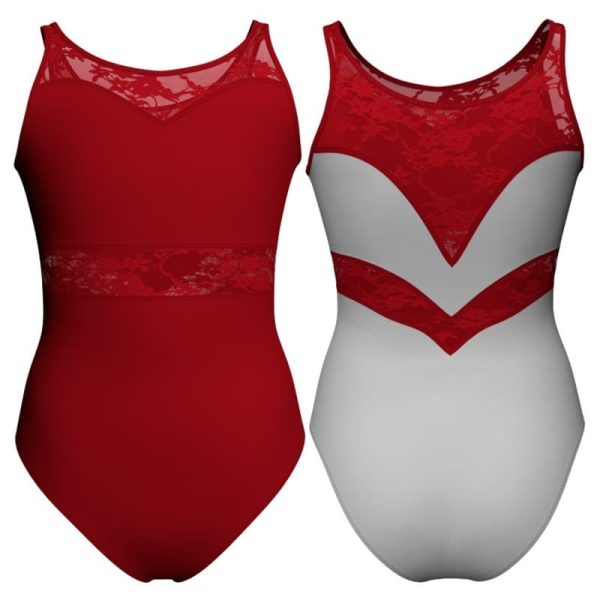 body danza bicolore senza maniche con inserto in rete o pizzo plg106