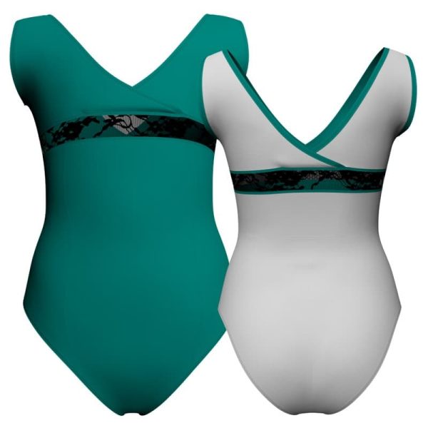 body danza bicolore senza maniche con inserto in rete o pizzo plg1211