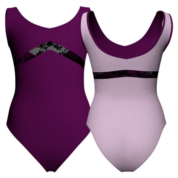 body danza bicolore senza maniche con inserto in rete o pizzo plg125