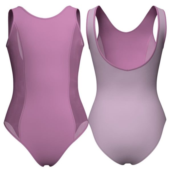 body danza bicolore senza maniche con inserto in rete o pizzo plg203