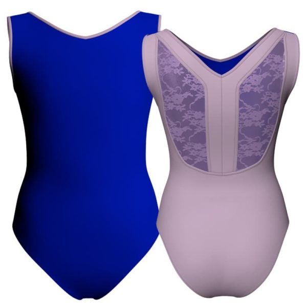 body danza bicolore senza maniche con inserto in rete o pizzo plg2061