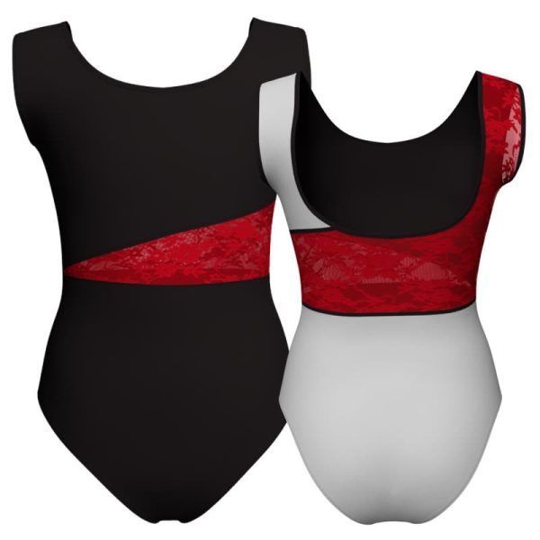 body danza bicolore senza maniche con inserto in rete o pizzo plg236