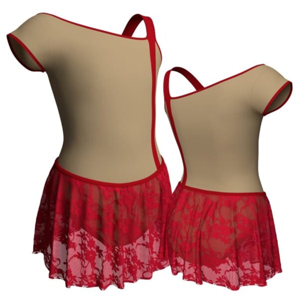 body danza con gonnellino in pizzo monospalla e inserto sk2lcp217