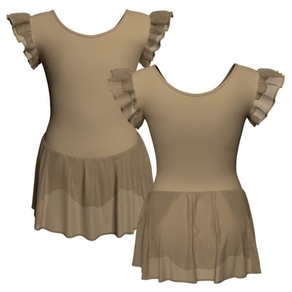 body danza con inserto e maniche a volant in rete o pizzo e gonnellino in chiffon sk1lpc28011