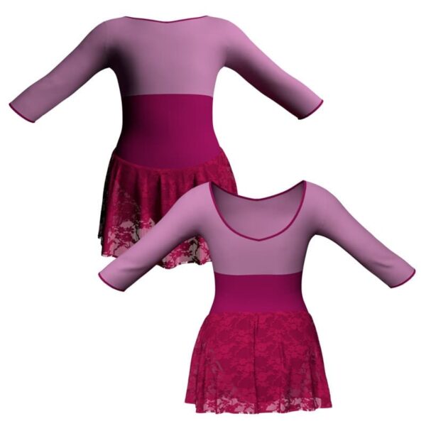 body danza gonnellino in pizzo maniche 3 4 con inserto sk1lcp128