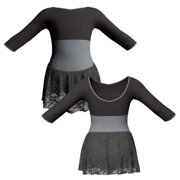 body danza gonnellino in pizzo maniche 3 4 con inserto sk1lcp1281 1