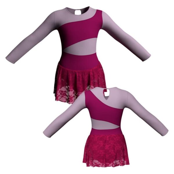 body danza gonnellino in pizzo maniche lunghe con inserto sk1lcp108