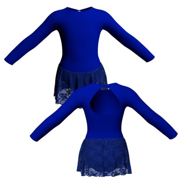 body danza gonnellino in pizzo maniche lunghe con inserto sk1lcp110