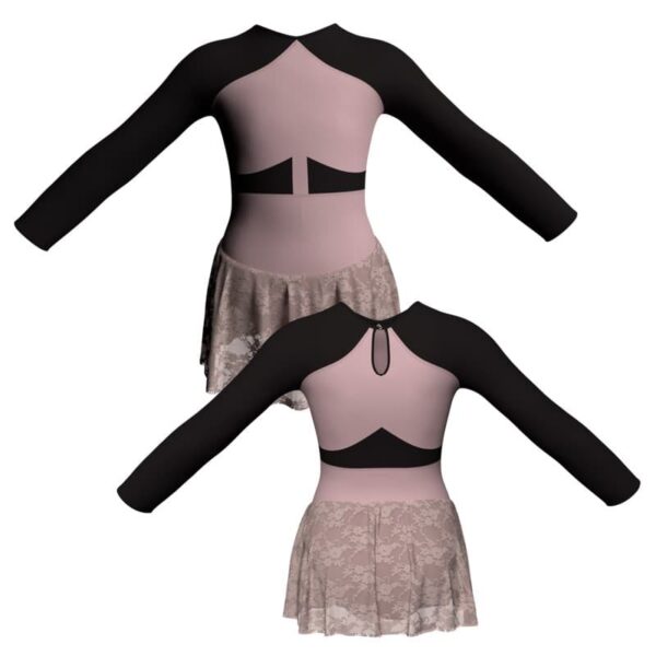 body danza gonnellino in pizzo maniche lunghe con inserto sk1lcp1131