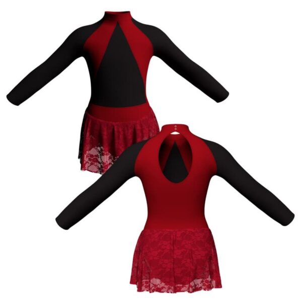 body danza gonnellino in pizzo maniche lunghe con inserto sk1lcp119