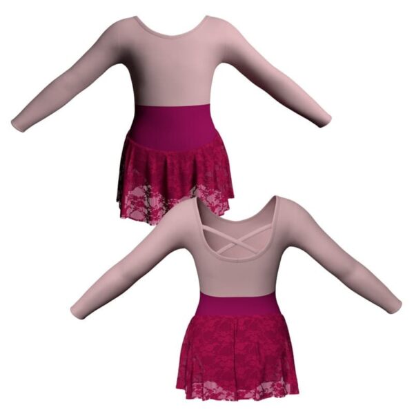 body danza gonnellino in pizzo maniche lunghe con inserto sk1lcp2281