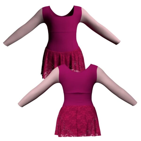 body danza gonnellino in pizzo maniche lunghe con inserto sk1lcp2537t1