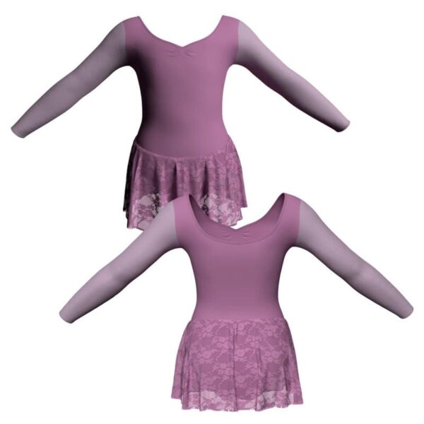 body danza gonnellino in pizzo maniche lunghe con inserto sk1lcp3004t1