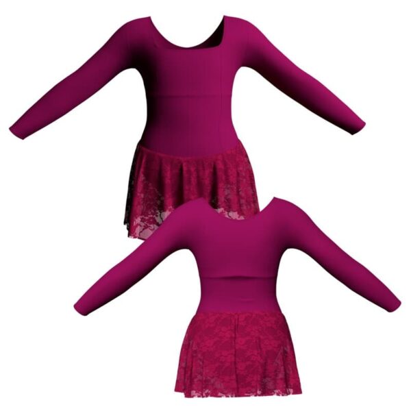 body danza gonnellino in pizzo maniche lunghe sk1lcp2537