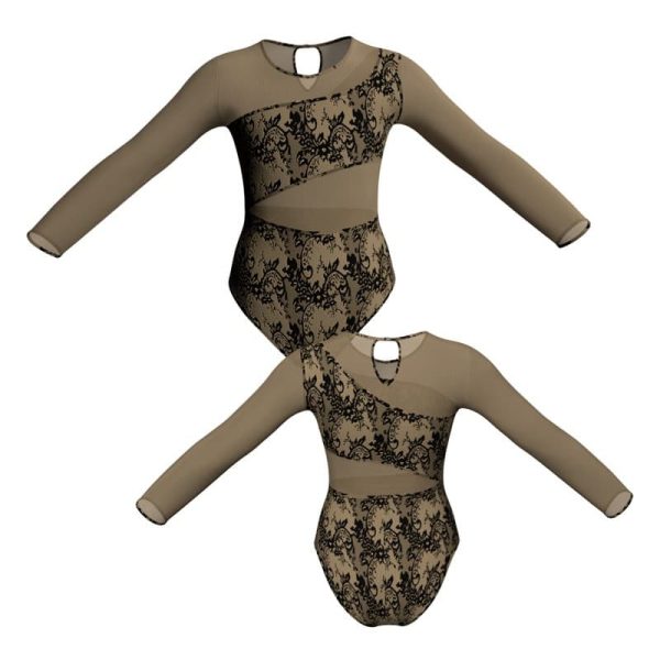 body danza in belen maniche lunghe con inserto in rete o pizzo por1081