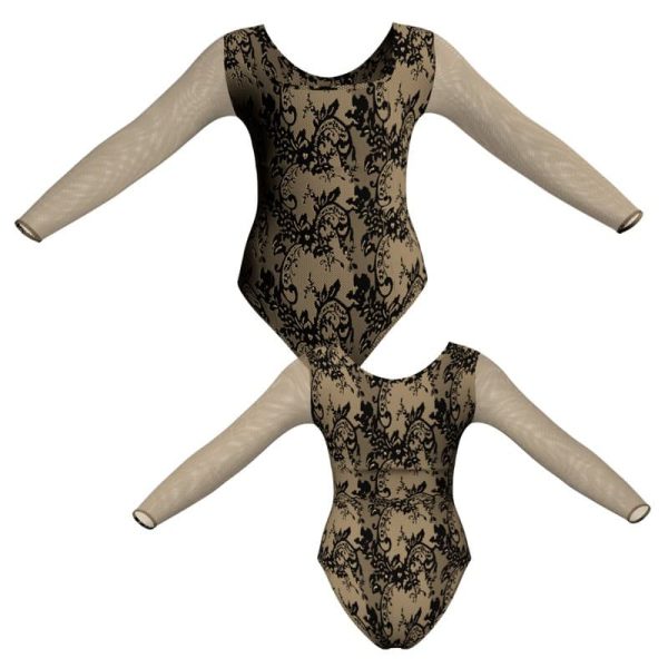 body danza in belen maniche lunghe con inserto in rete o pizzo por2537t 1