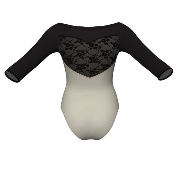 body danza in belen pro maniche 3 4 con inserto in rete o pizzo pba1053