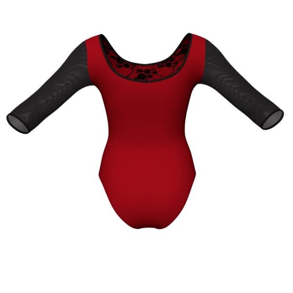 body danza in belen pro maniche 3 4 con inserto in rete o pizzo pba406t3