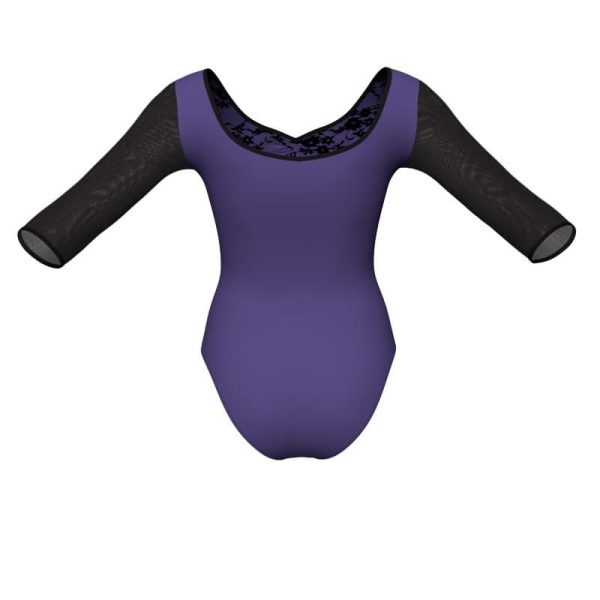 body danza in belen pro maniche 3 4 con inserto in rete o pizzo pba452t3