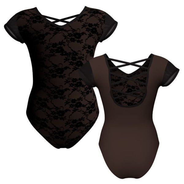 body danza in belen pro maniche aletta con inserto in rete o pizzo pba3008t1