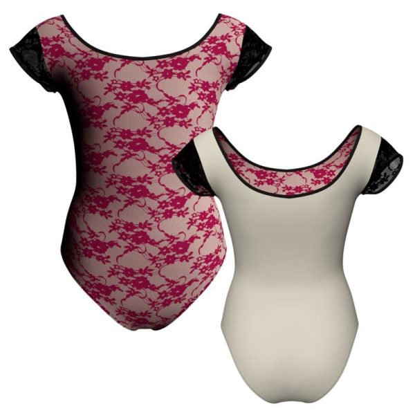 body danza in belen pro maniche aletta con inserto in rete o pizzo pba408t