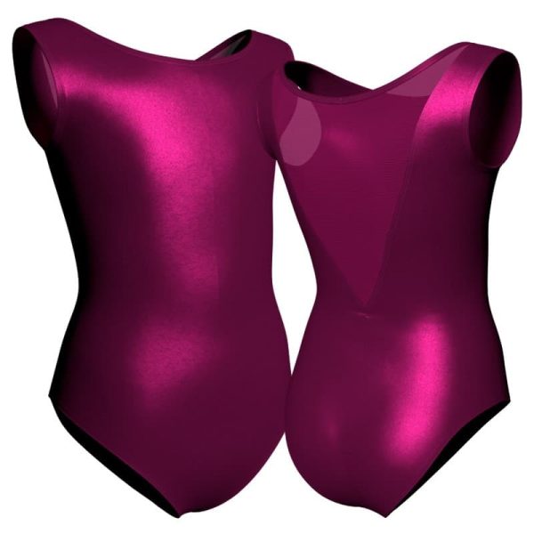 body danza in lurex senza maniche con inserto in rete o pizzo pxr10032