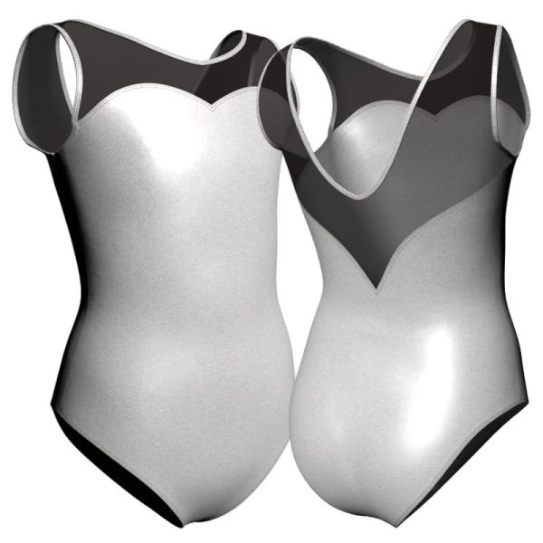 body danza in lurex senza maniche con inserto in rete o pizzo pxr1032