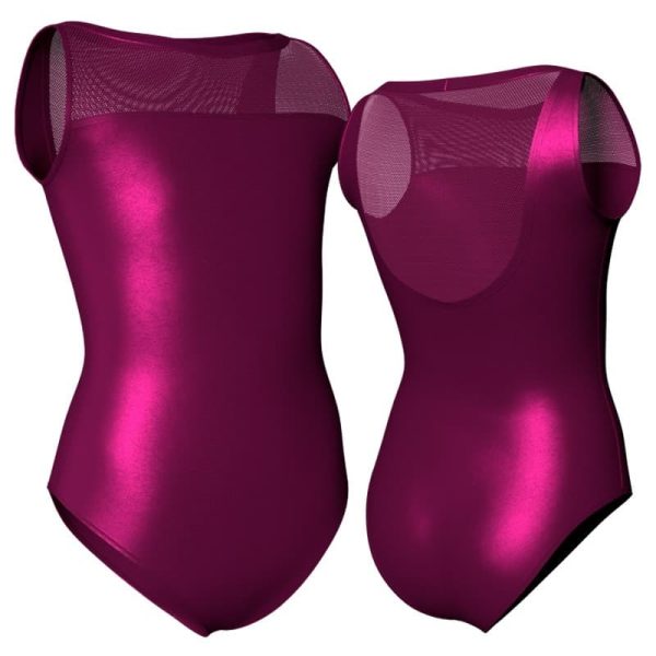 body danza in lurex senza maniche con inserto in rete o pizzo pxr3012