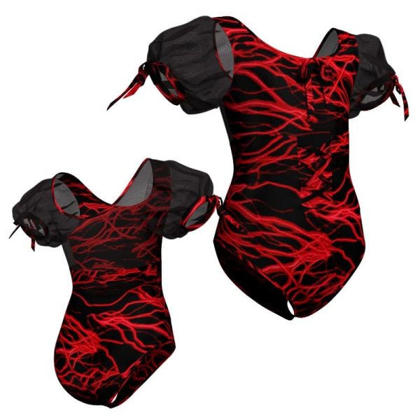 body danza in lycra fantasy maniche a palloncino in rete o pizzo pfr26101