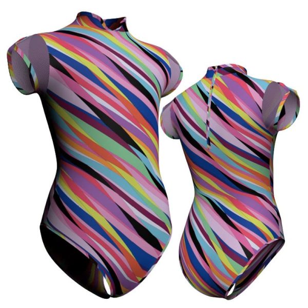 body danza in lycra fantasy maniche aletta con inserto pfr2601