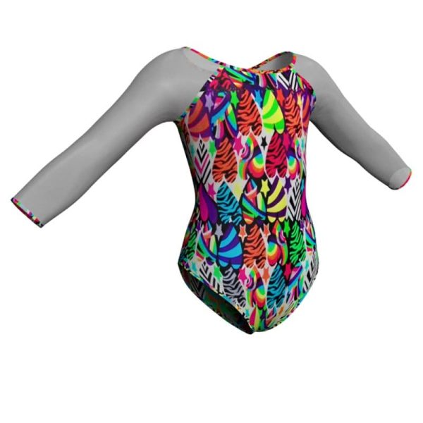 body danza in lycra fantasy maniche lunghe con inserto pfr205