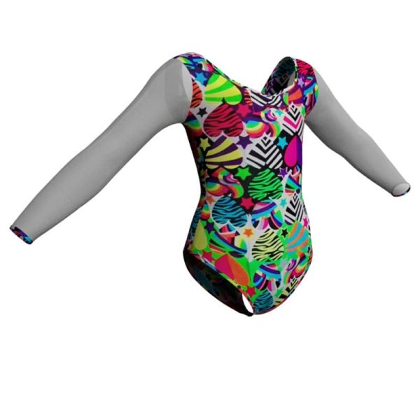 body danza in lycra fantasy maniche lunghe con inserto pfr3004t2