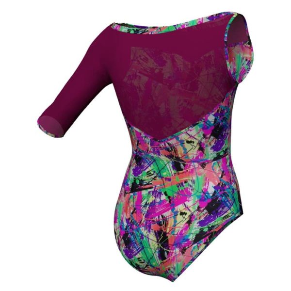 body danza in lycra fantasy monospalla con inserto pfr105sst2