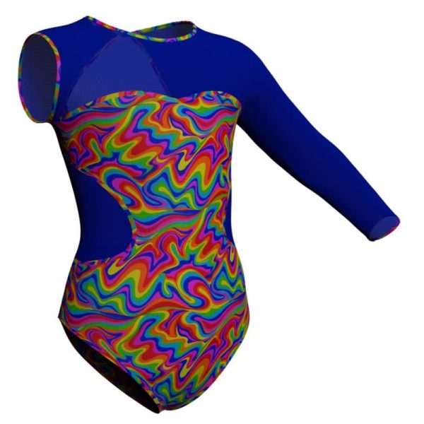 body danza in lycra fantasy monospalla con inserto pfr110sst