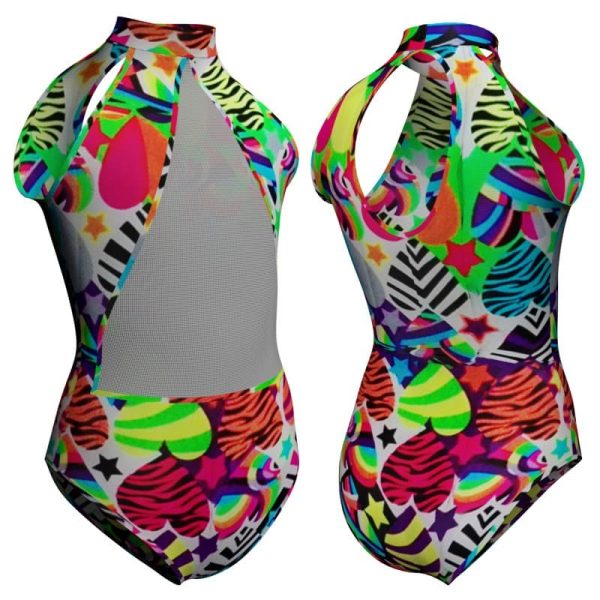 body danza in lycra fantasy senza maniche con inserto pfr119ss