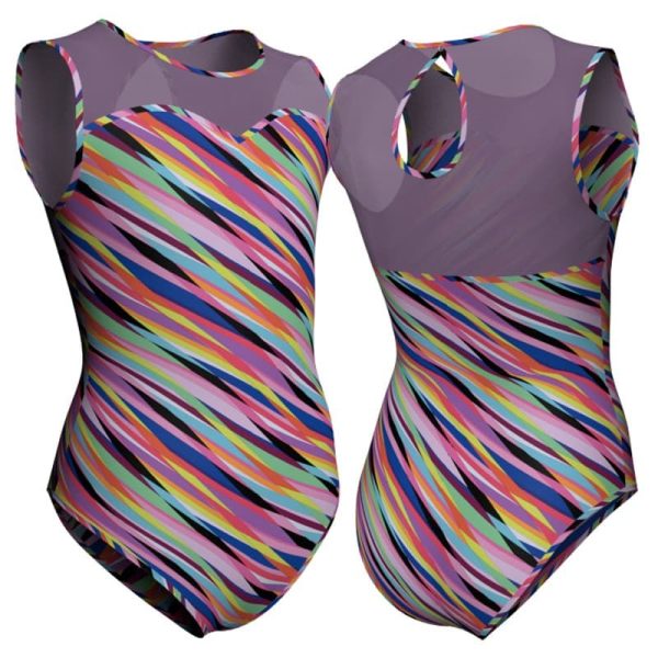 body danza in lycra fantasy senza maniche con inserto pfr2381