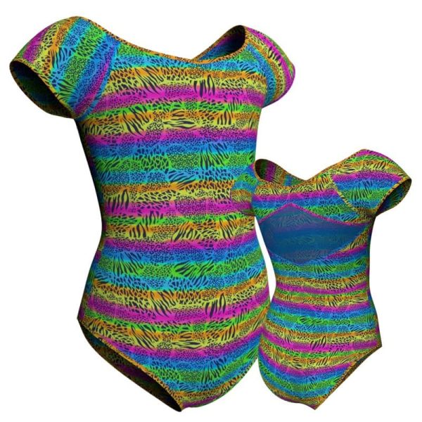 body danza in lycra stampata maniche aletta con inserto psb240