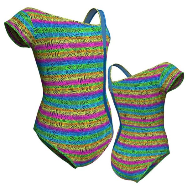 body danza in lycra stampata monospalla con inserto psb217