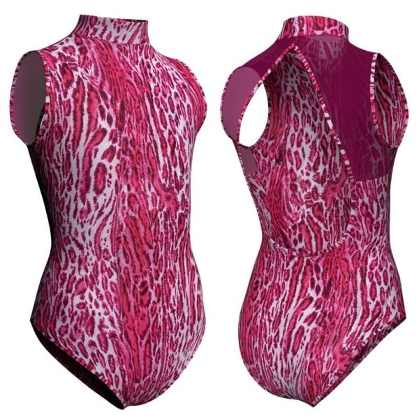 body danza in lycra stampata senza maniche con inserto psb510t