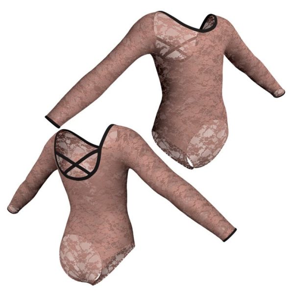 body danza in pizzo o rete maniche lunghe con inserto ppf228