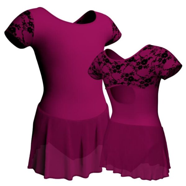 body danza manica corta con inserto belen pro e gonnellino in chiffon sk1lbc2081