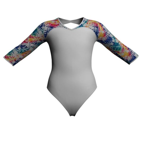 body danza maniche 3 4 con inserto fantasia pfa1262