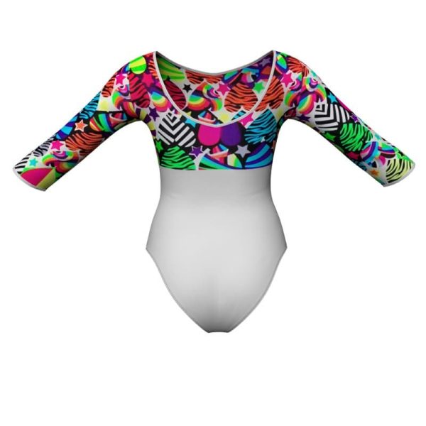 body danza maniche 3 4 con inserto fantasia pfa1281